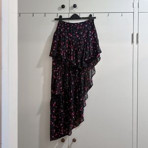 For Love and Lemons Romi Tiered Asymmetrical Floral Midi Skirt